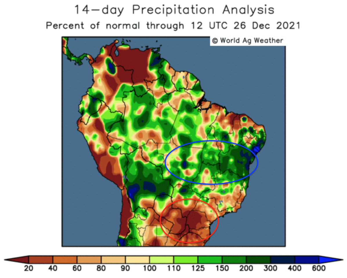 As often at this time of the year, South American weather 🇦🇷 🇧🇷  is taking the lead on ag. markets.