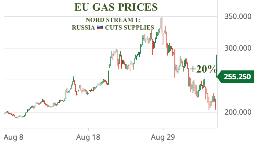 ODA Market Alert: Stock markets strongly down, gas prices strongly up as Russia 🇷🇺 did not resume gas supplies to EU 🇪🇺.